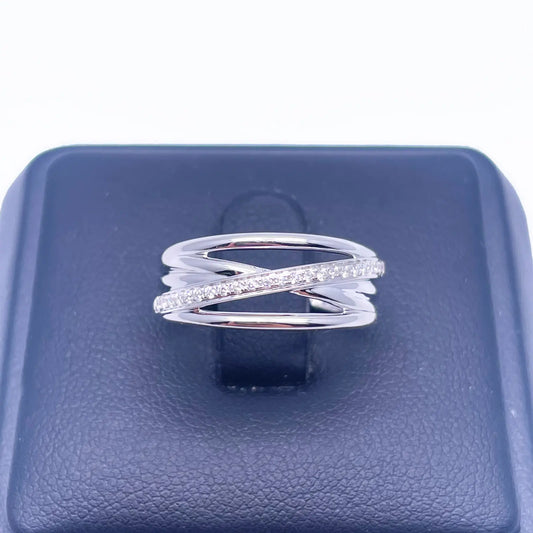 18ct White Gold Diamond Polished Crossover Half Eternity Ring 0.12ct  Diamond Ring
