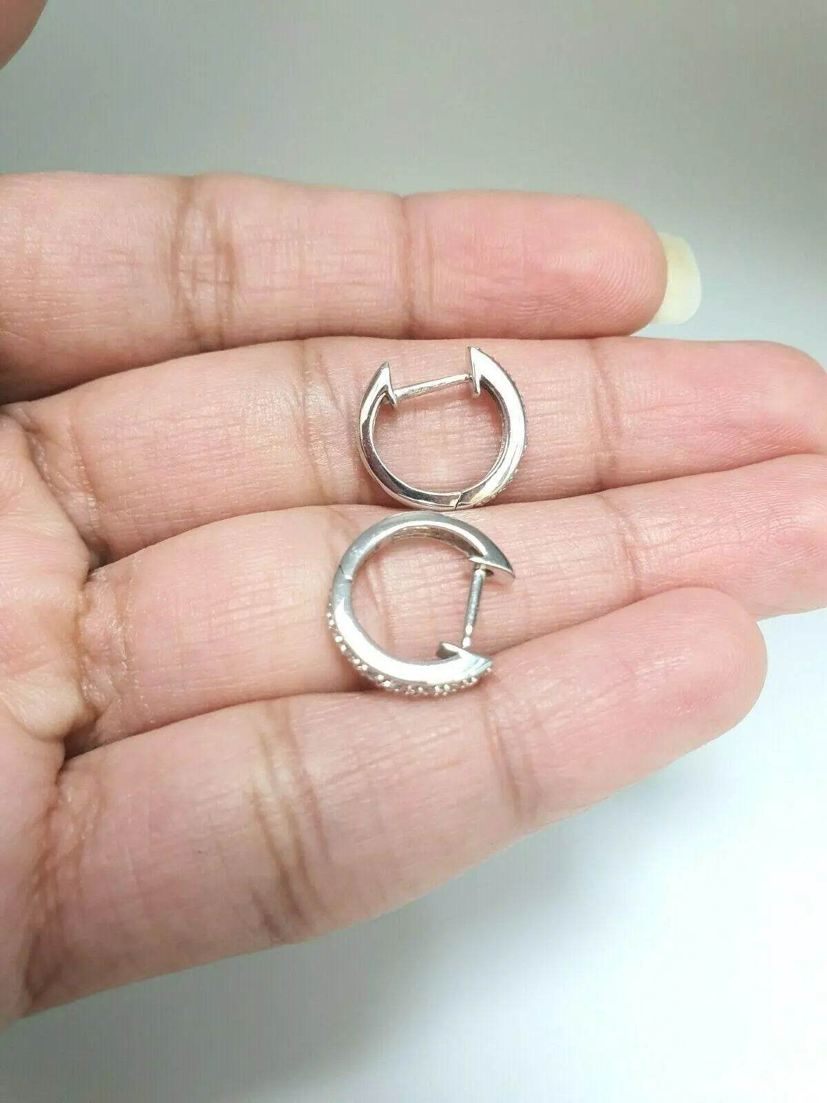 18ct White Gold Diamond Set Pair of Hoop Earrings 0.19 carats 14mm wide 