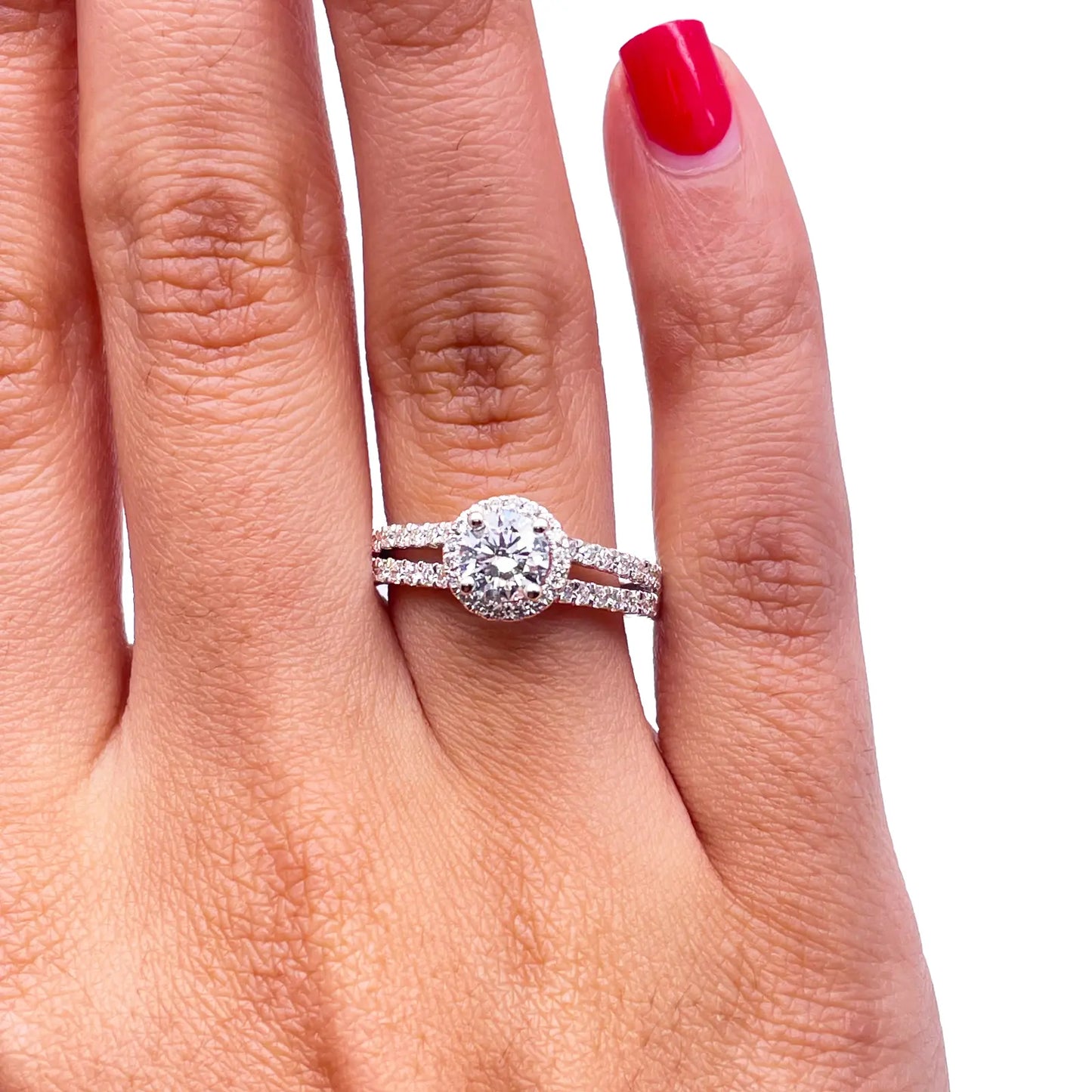 18ct White Gold Natural Round Diamond Halo Split Band Engagement Ring 1ct GIA  Diamond Ring