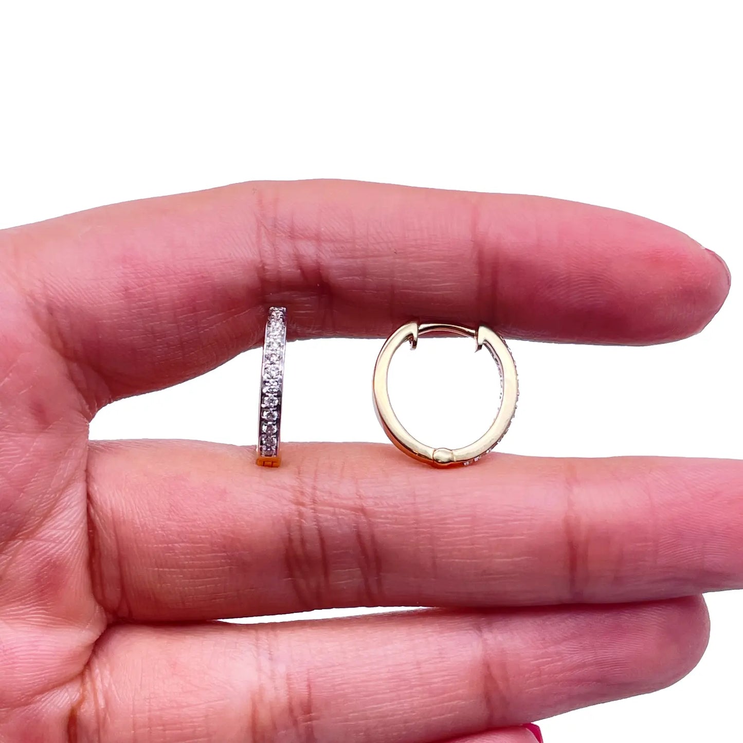 18ct Yellow Gold Natural Diamond Pair of Hoop Huggies Earrings 0.22ct 