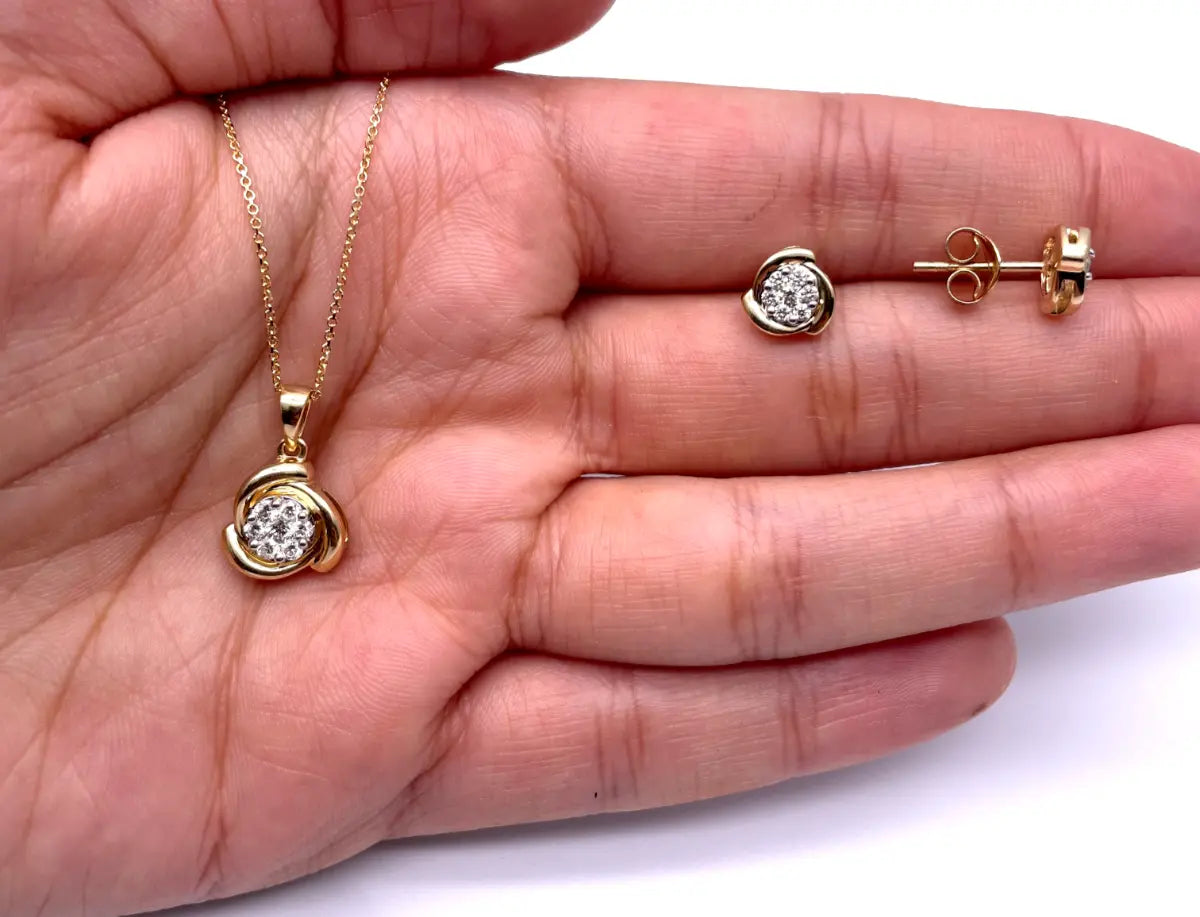 18ct Yellow Gold Spiral Diamond Pendant, Chain and Earrings Set 0.46ct 16'' Inches 