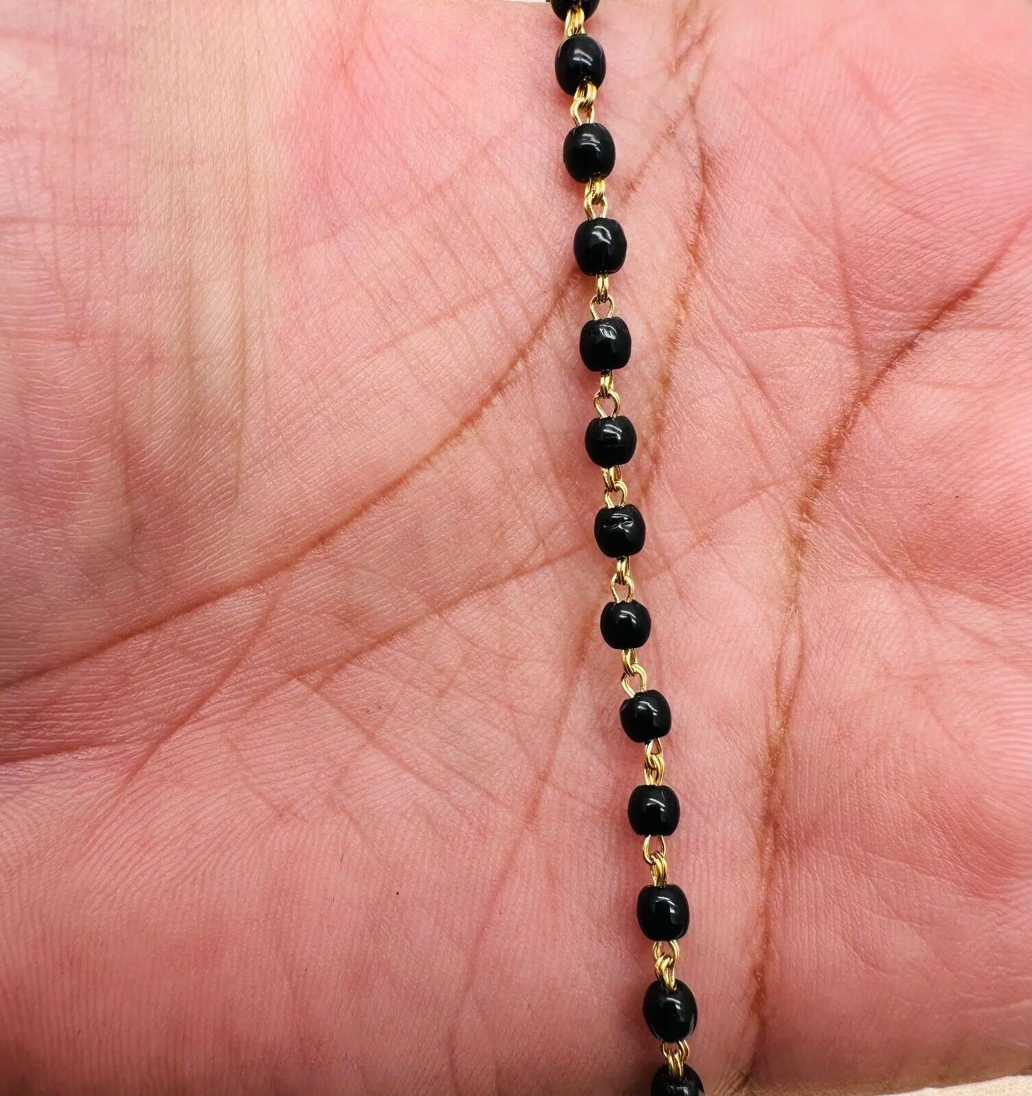 22ct Yellow Gold Baby Bracelet Black & Gold Beads  (Maniya / Manka / Nazariya) 