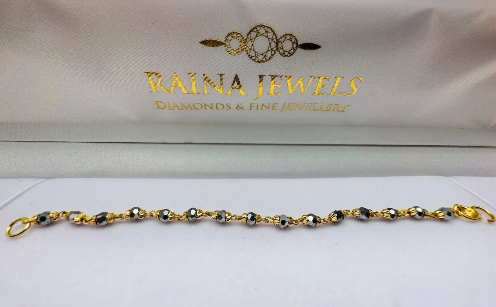 22ct Yellow Gold Baby Bracelet Black & Gold Beads  (Maniya / Manka / Nazariya) 