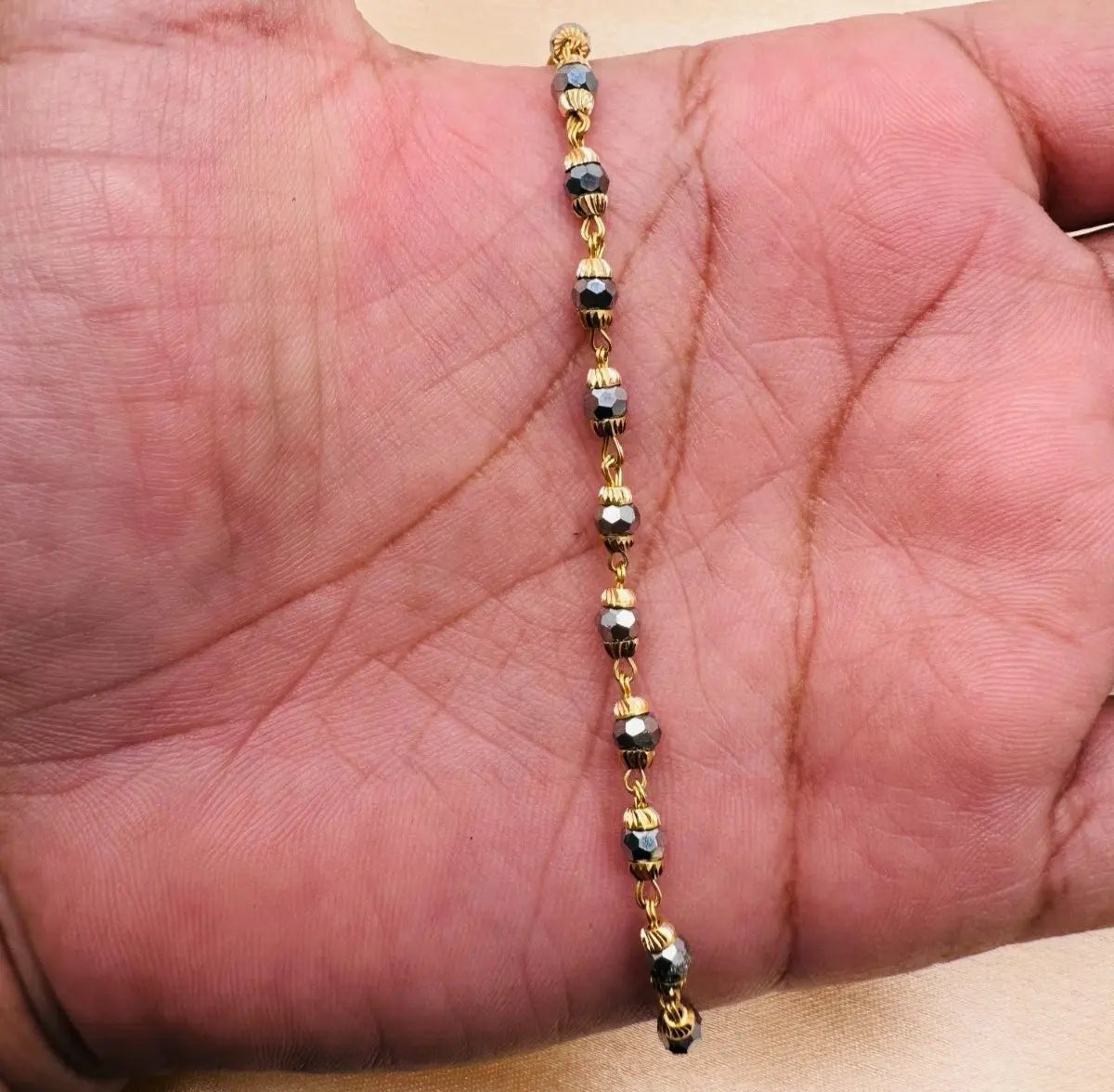 22ct Yellow Gold Baby Bracelet Black & Gold Beads  (Maniya / Manka / Nazariya) 