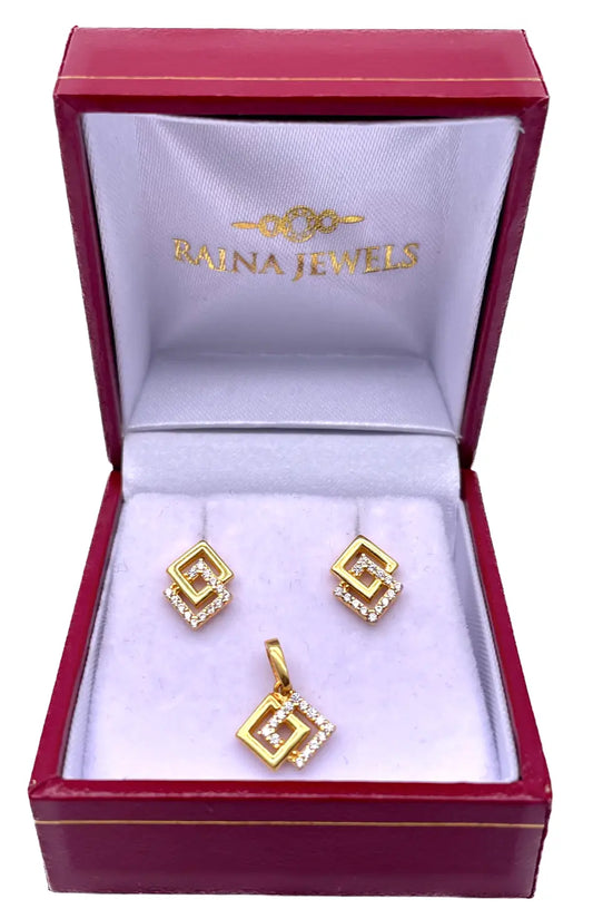 22ct Yellow Gold Cubic Zirconia Entwined Kite Shaped Pendant and Earrings Set 