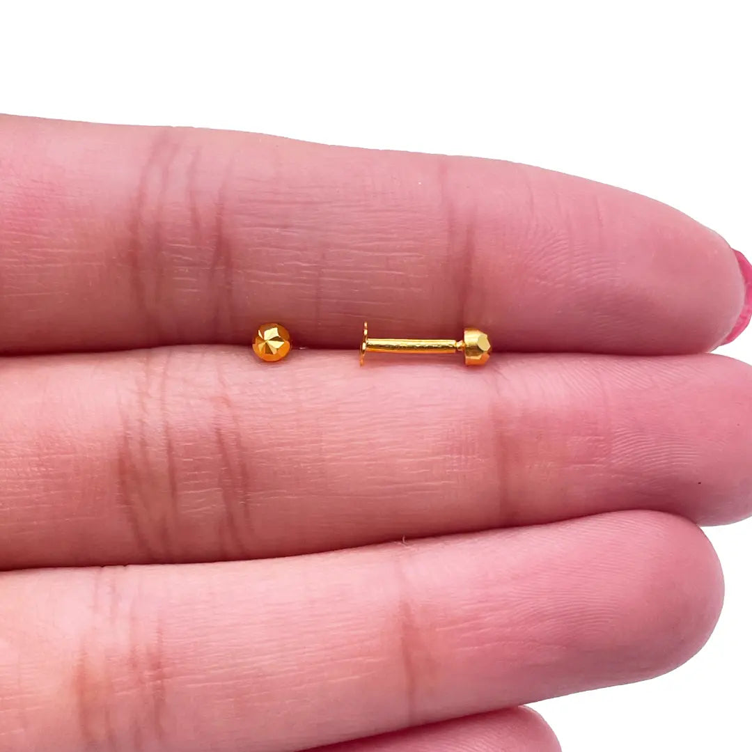22ct Yellow Gold Diamond Cut Flower Round Ball Children's Earrings 3.2mm 
