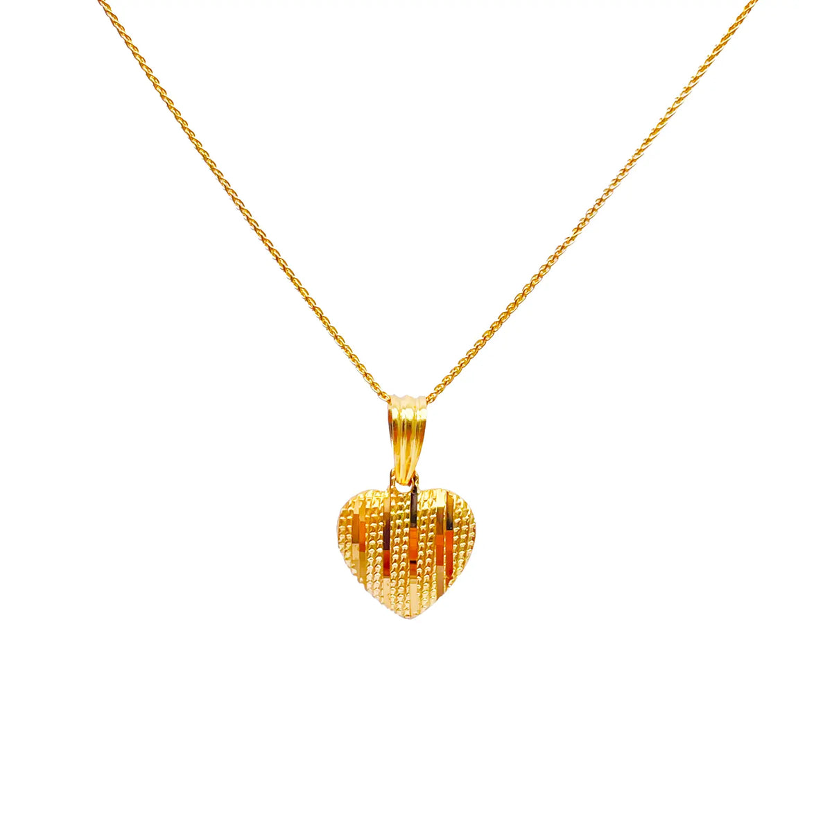 22ct Yellow Gold Diamond Cut Shiny Heart Pendant & Necklace 16''inches 