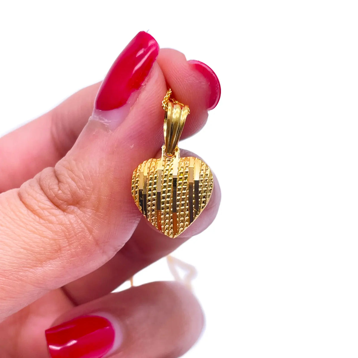 22ct Yellow Gold Diamond Cut Shiny Heart Pendant & Necklace 16''inches 