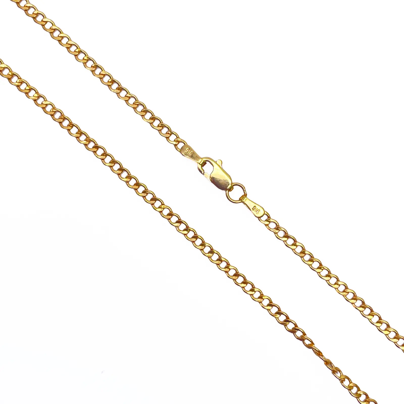 22ct Yellow Gold High Polished Flat Curb Link Chain/Necklace 15.5''inches 