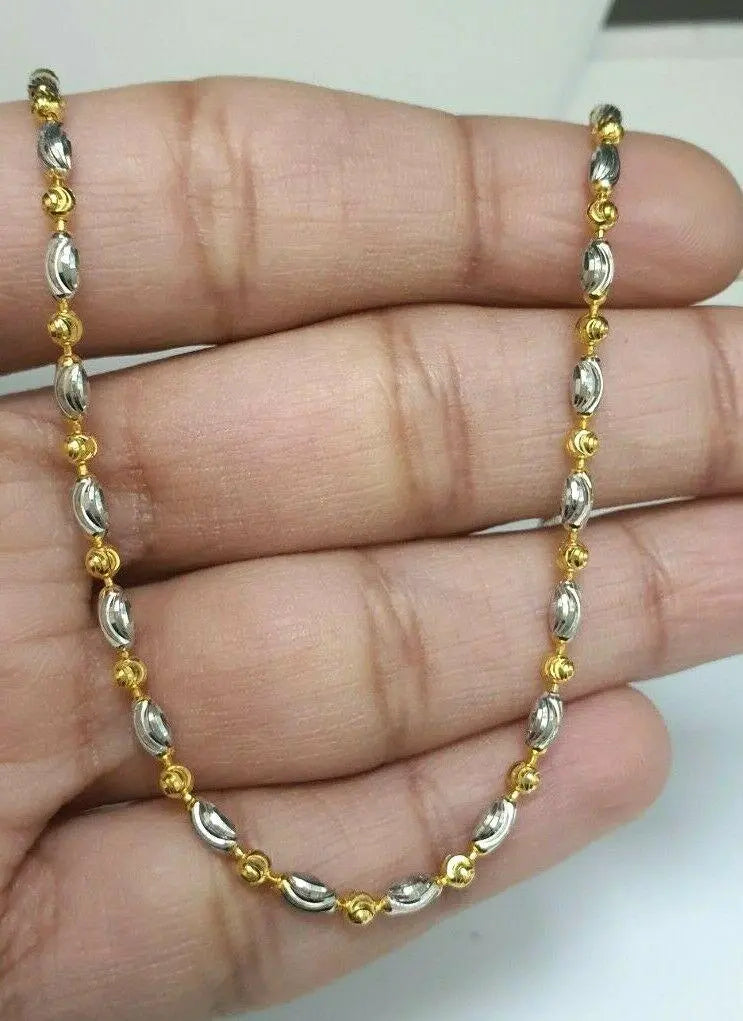 22ct Yellow Gold Ladies Two Tone Chain Necklace 16'' inches Long Hallmarked 
