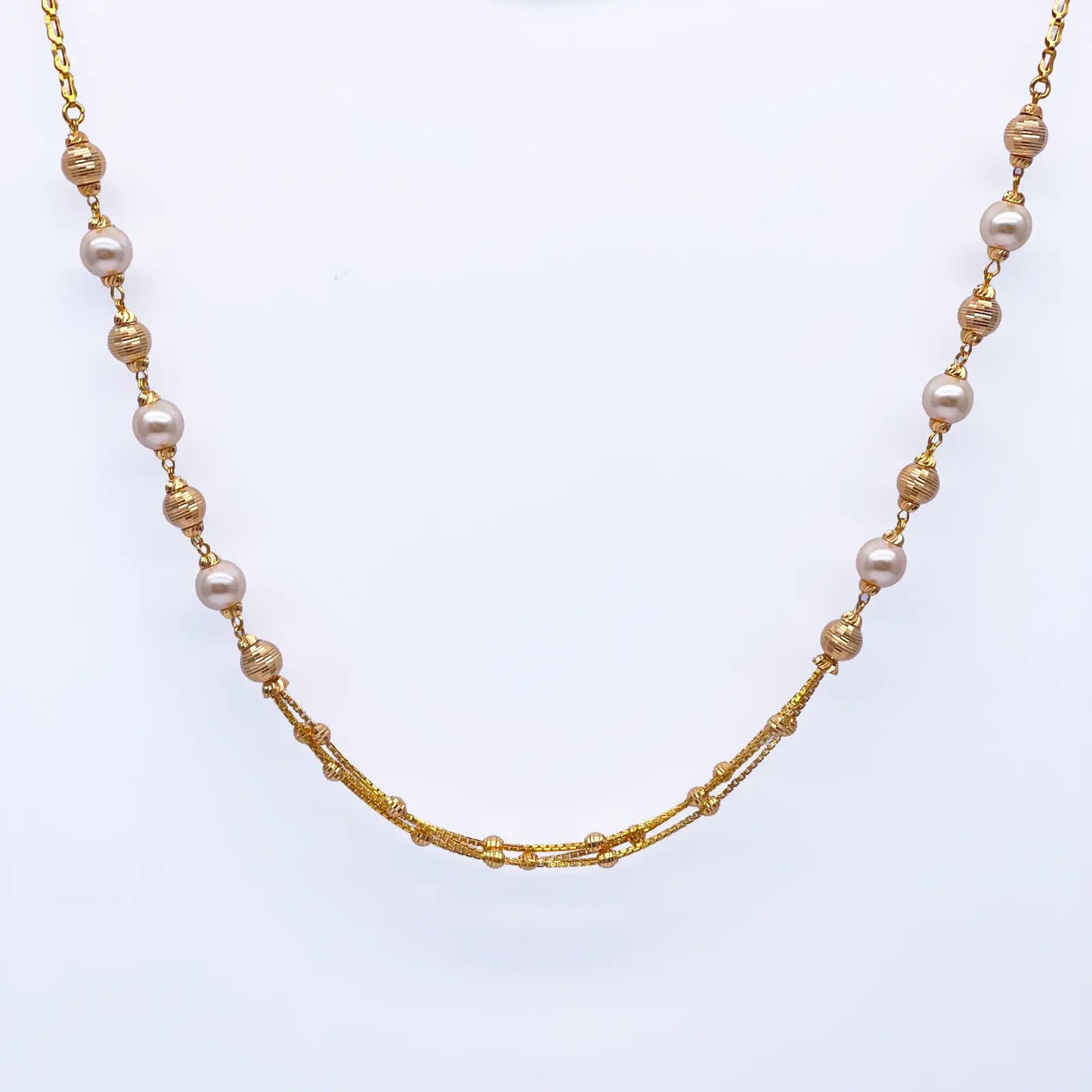 22ct Yellow Gold Pearls & Beaded Diamond Cut Ball Layered Necklace/Earrings Set 