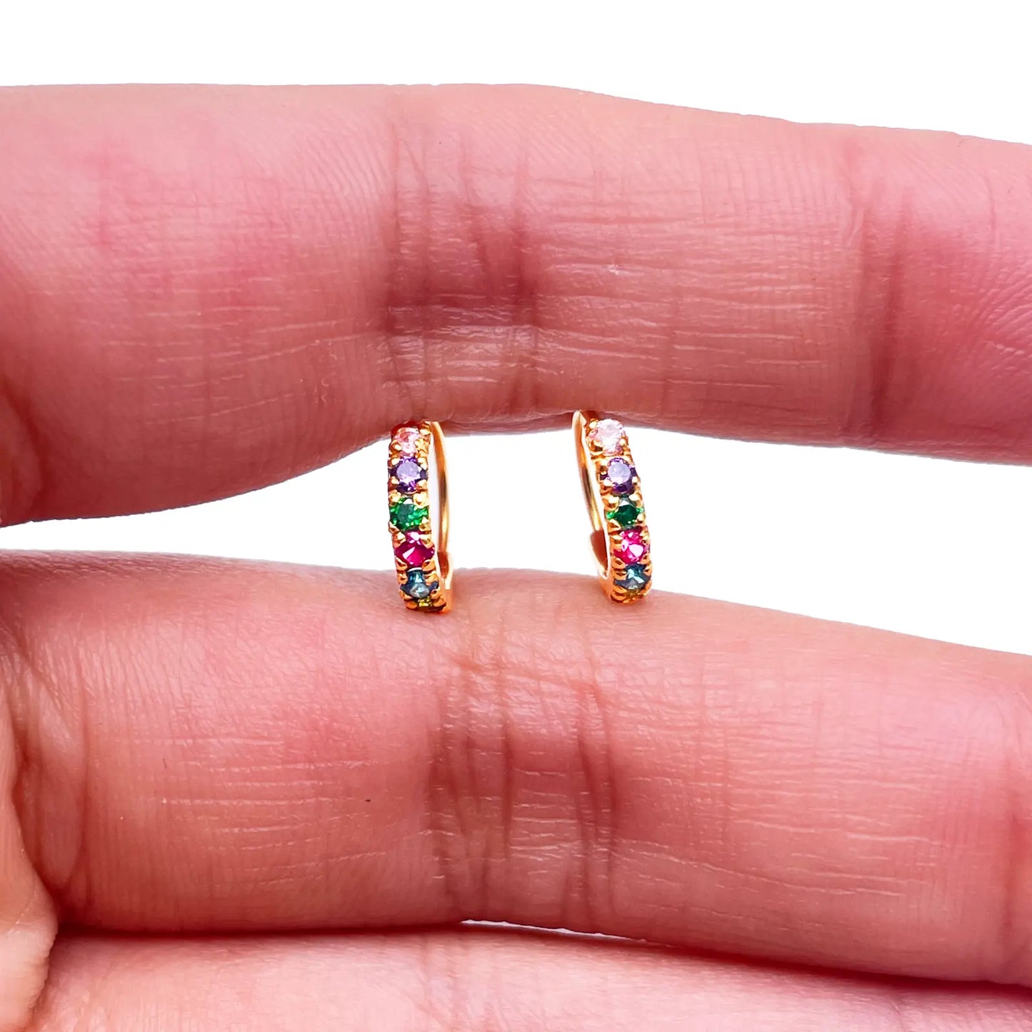 22ct Yellow Gold Rainbow CZ Children's & Adult Tiny Hoop Earrings 10.5mm 