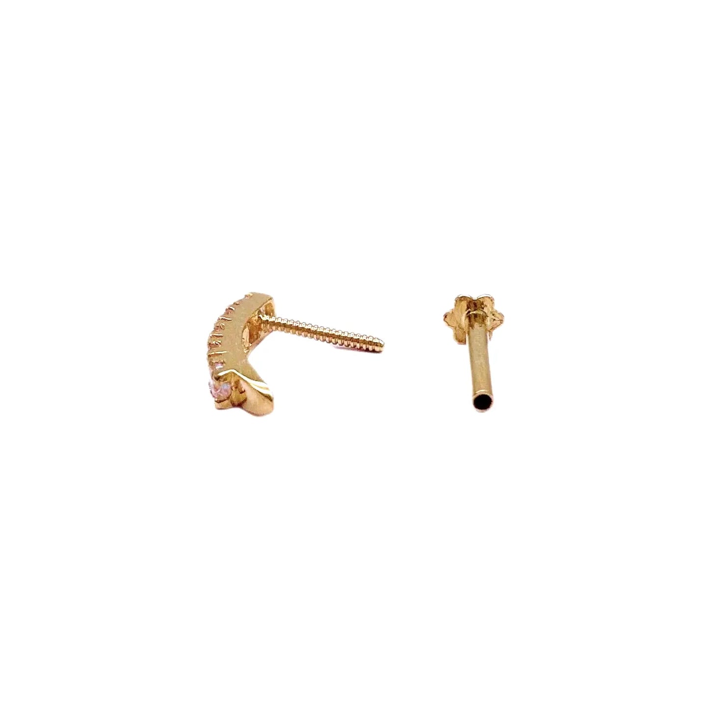 22ct Yellow Gold & Cubic Zirconia Half Hoop Nose Ring Stud Straight Bar 3 Stone 