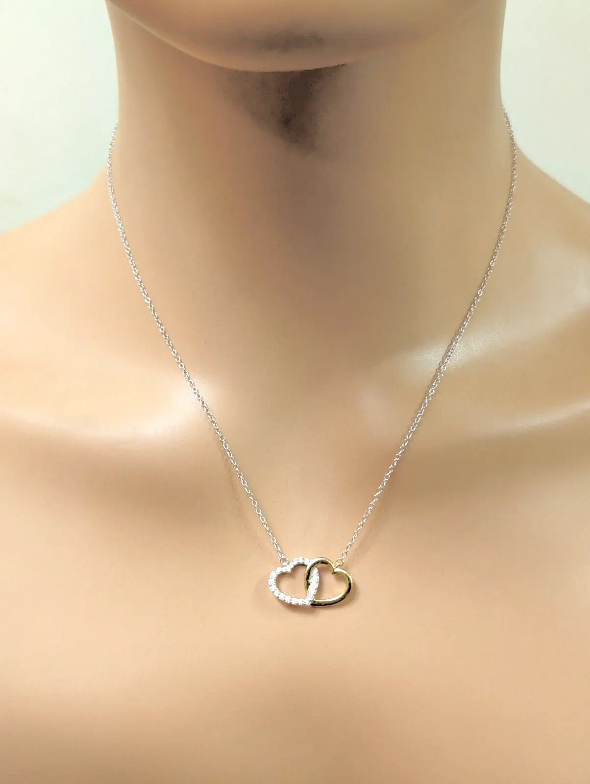 9ct Yellow Gold & Natural Diamonds Double Heart Pendant Necklace Chain 0.20cts 