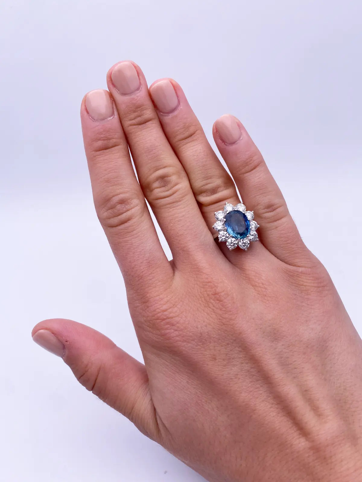 18ct White Gold Natural Blue Sapphire & Diamond Oval Cluster Ring 2.66 carats Raina Jewels